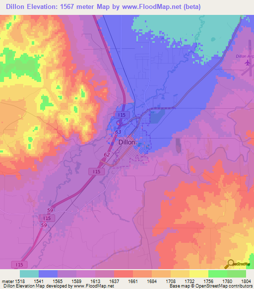 Dillon,US Elevation Map