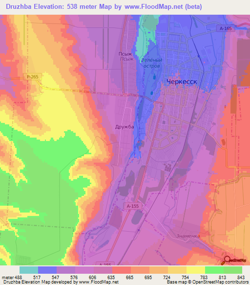 Druzhba,Russia Elevation Map