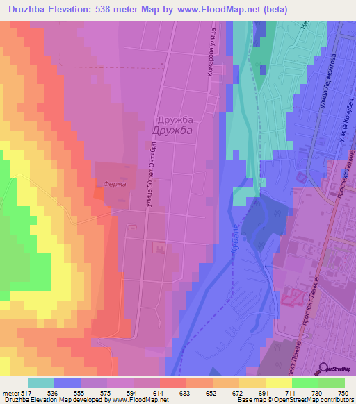 Druzhba,Russia Elevation Map