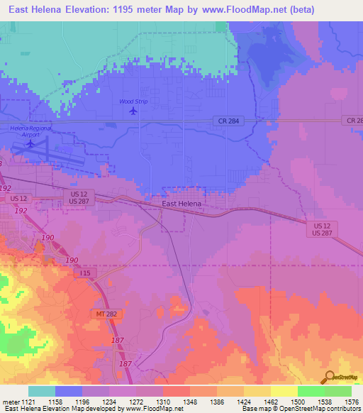 East Helena,US Elevation Map