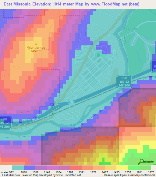 East Missoula,US Elevation Map