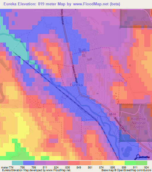 Eureka,US Elevation Map