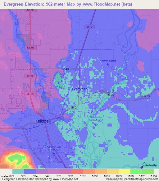 Evergreen,US Elevation Map