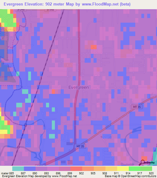 Evergreen,US Elevation Map