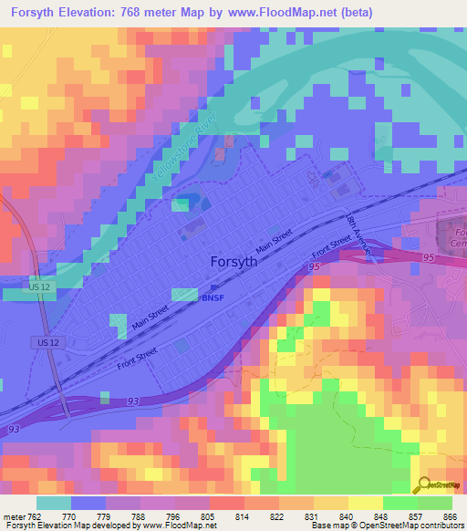 Forsyth,US Elevation Map