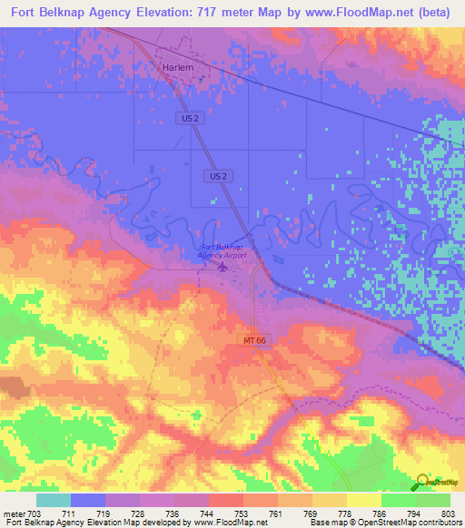 Fort Belknap Agency,US Elevation Map