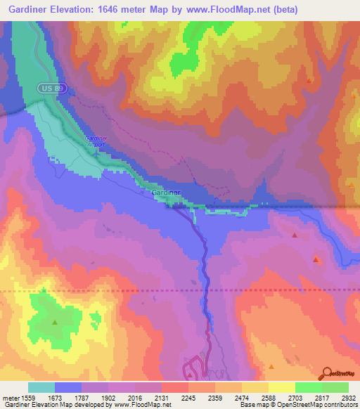 Gardiner,US Elevation Map