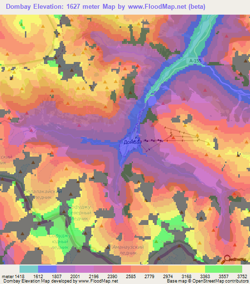 Dombay,Russia Elevation Map