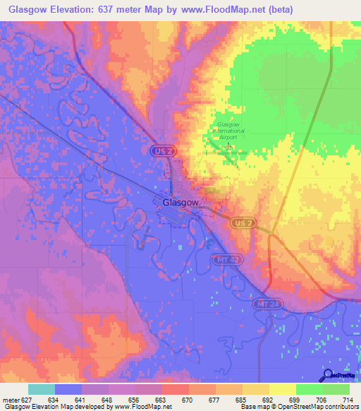 Glasgow,US Elevation Map