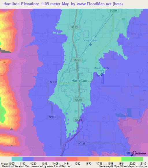 Hamilton,US Elevation Map