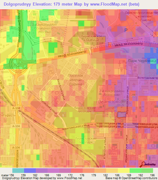Dolgoprudnyy,Russia Elevation Map