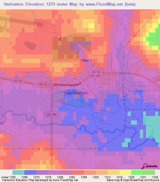 Harlowton,US Elevation Map