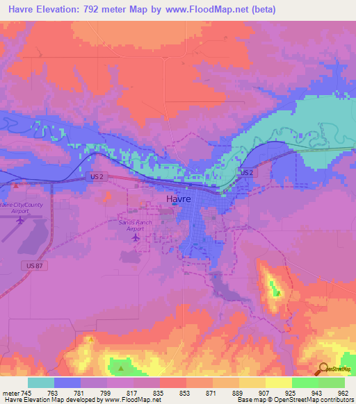 Havre,US Elevation Map