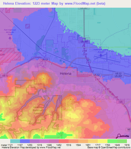 Helena,US Elevation Map