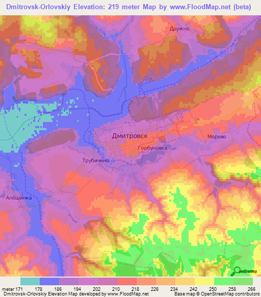 Dmitrovsk-Orlovskiy,Russia Elevation Map