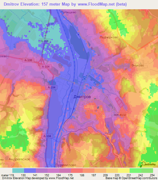 Dmitrov,Russia Elevation Map