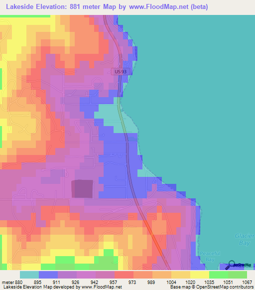 Lakeside,US Elevation Map