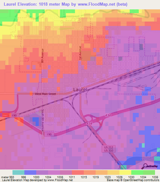 Laurel,US Elevation Map