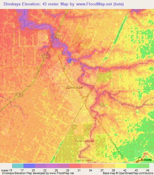 Dinskaya,Russia Elevation Map