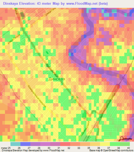 Dinskaya,Russia Elevation Map