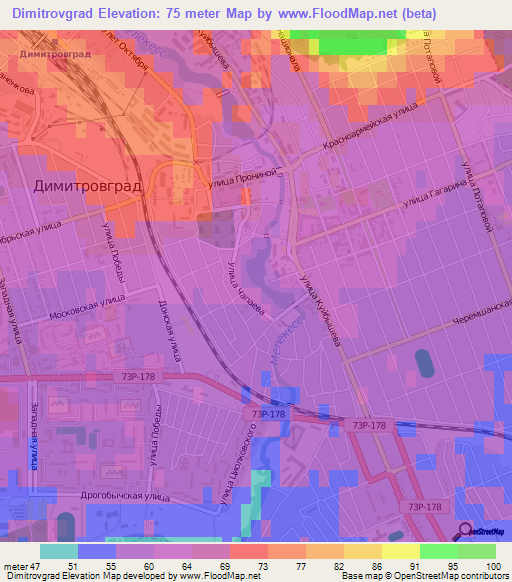 Dimitrovgrad,Russia Elevation Map