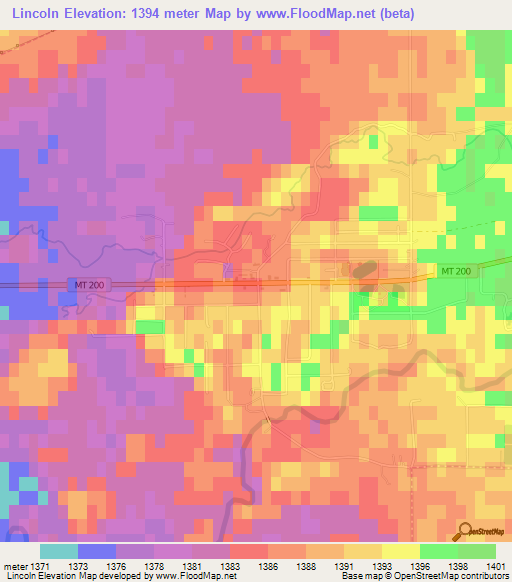 Lincoln,US Elevation Map