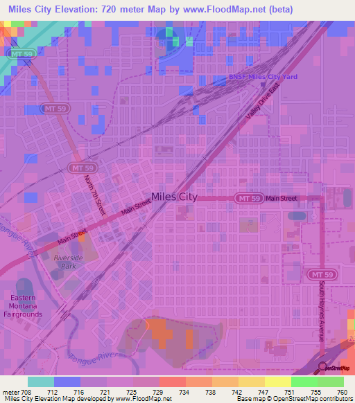 Miles City,US Elevation Map