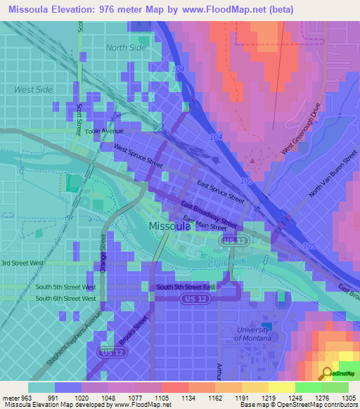 Missoula,US Elevation Map