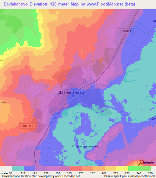 Davlekanovo,Russia Elevation Map