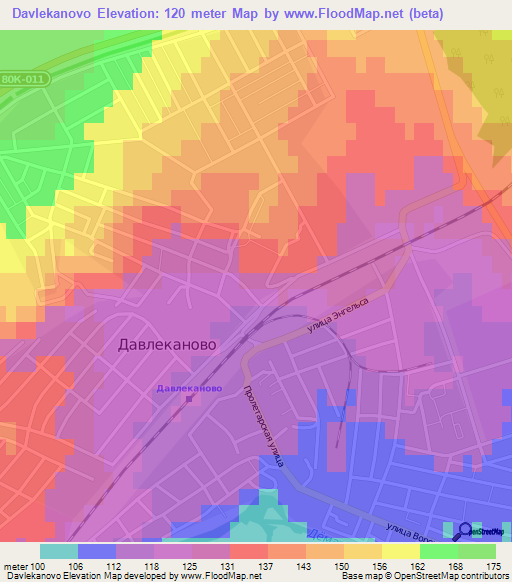 Davlekanovo,Russia Elevation Map