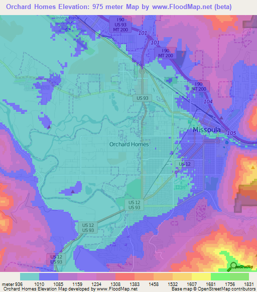 Orchard Homes,US Elevation Map