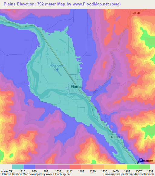 Plains,US Elevation Map