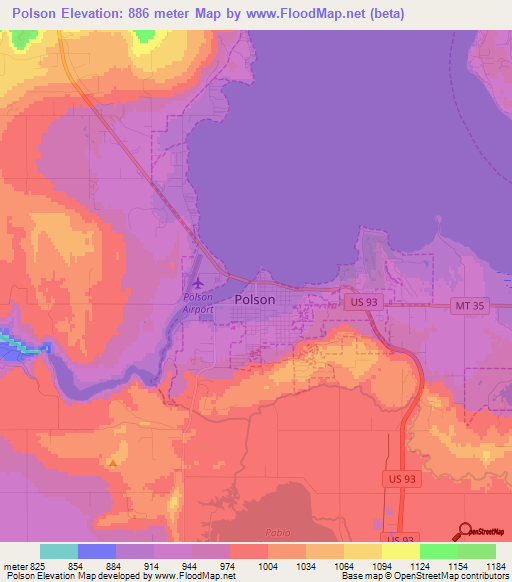 Polson,US Elevation Map