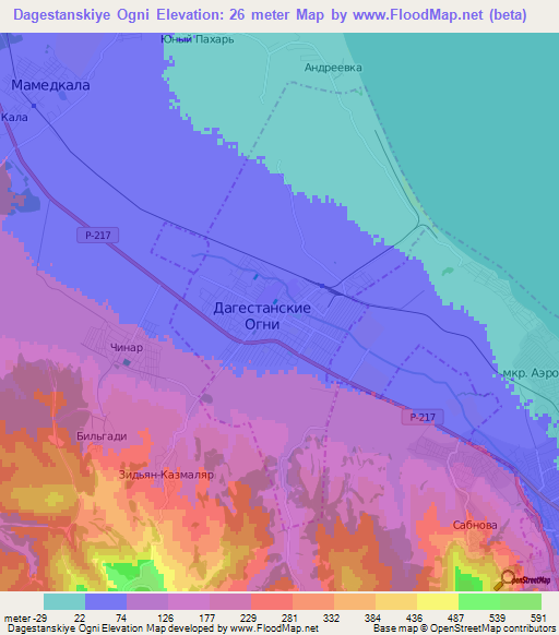 Dagestanskiye Ogni,Russia Elevation Map