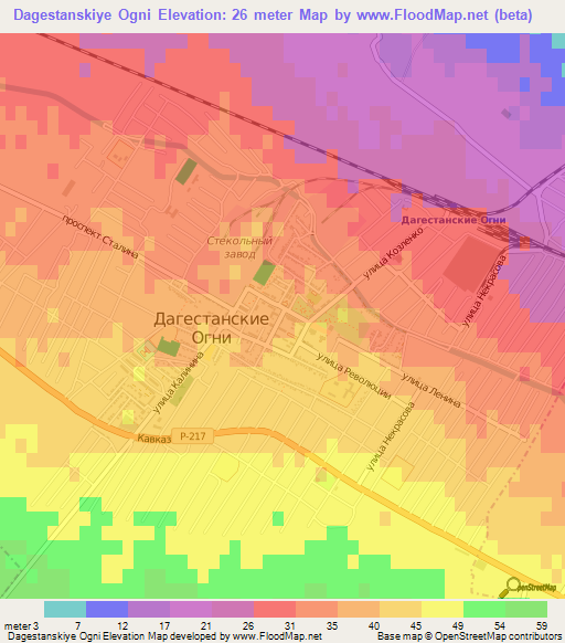 Dagestanskiye Ogni,Russia Elevation Map