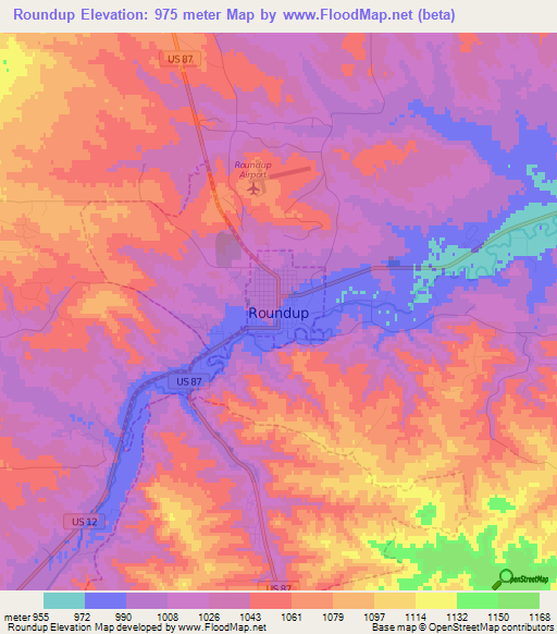 Roundup,US Elevation Map