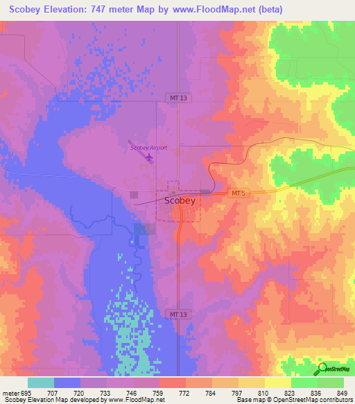 Scobey,US Elevation Map