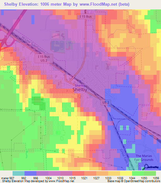 Shelby,US Elevation Map