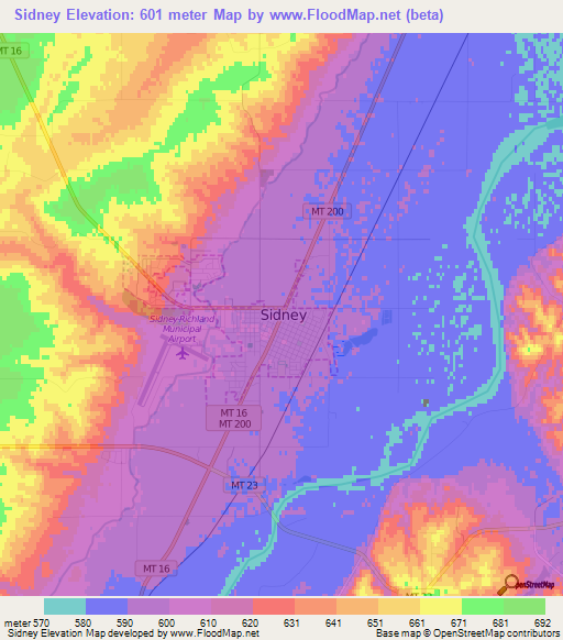 Sidney,US Elevation Map