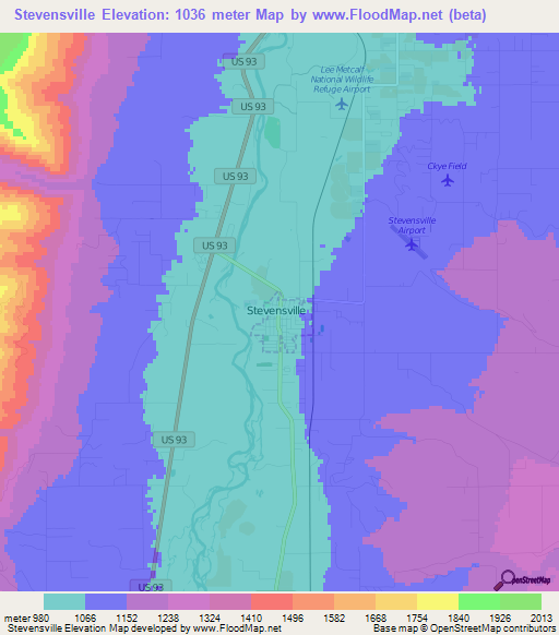 Stevensville,US Elevation Map