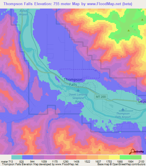 Thompson Falls,US Elevation Map