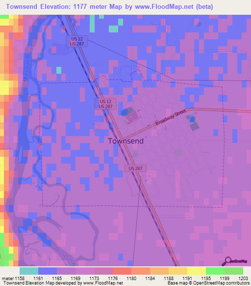 Townsend,US Elevation Map