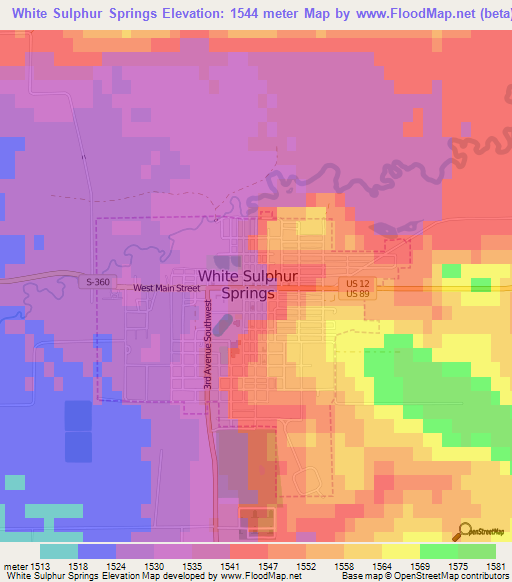 White Sulphur Springs,US Elevation Map