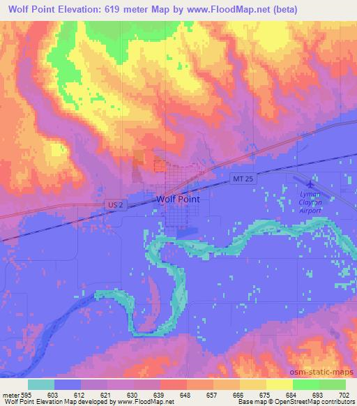 Wolf Point,US Elevation Map