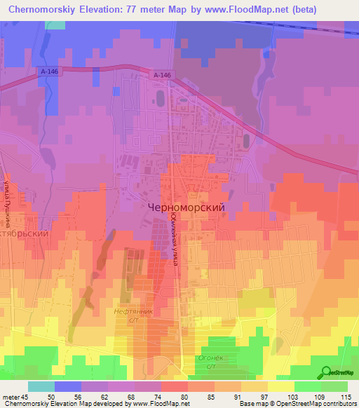 Chernomorskiy,Russia Elevation Map