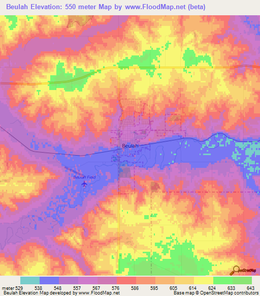 Beulah,US Elevation Map