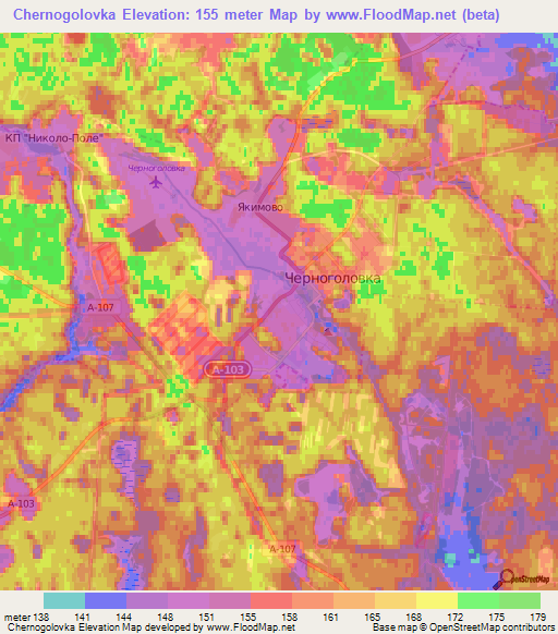 Chernogolovka,Russia Elevation Map