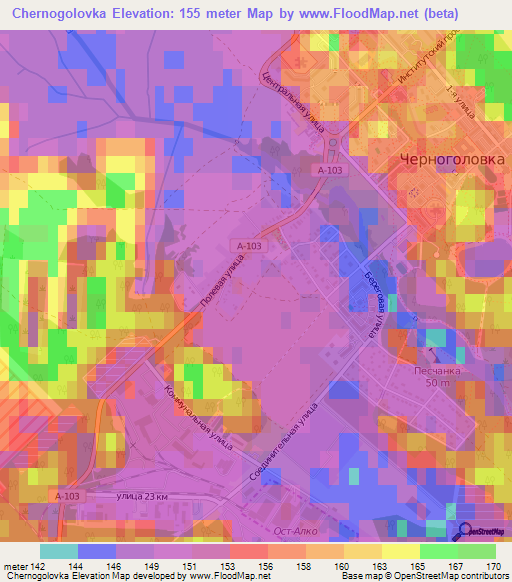 Chernogolovka,Russia Elevation Map