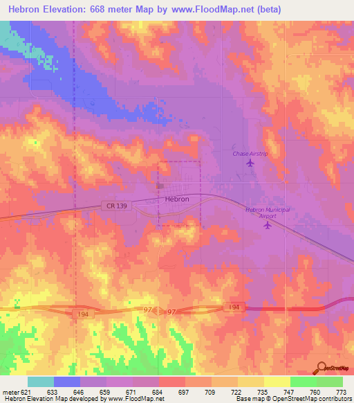 Hebron,US Elevation Map