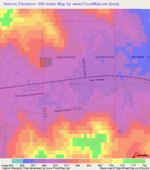 Hebron,US Elevation Map